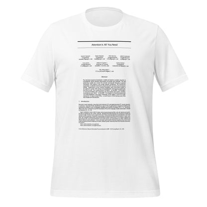 Product mockup photo of the NIPS 2017 Attention is All You Need Paper T Shirt (unisex) White / M.