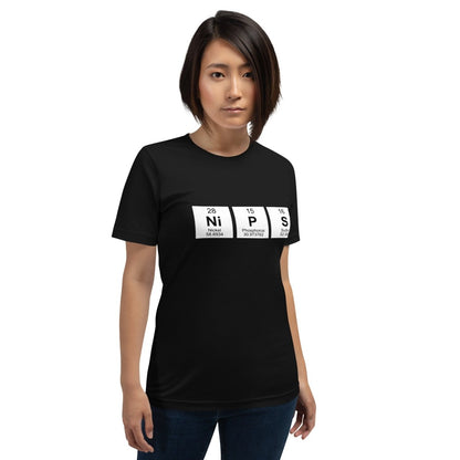 Product mockup photo of the NIPS Chemical Elements T Shirt (unisex).