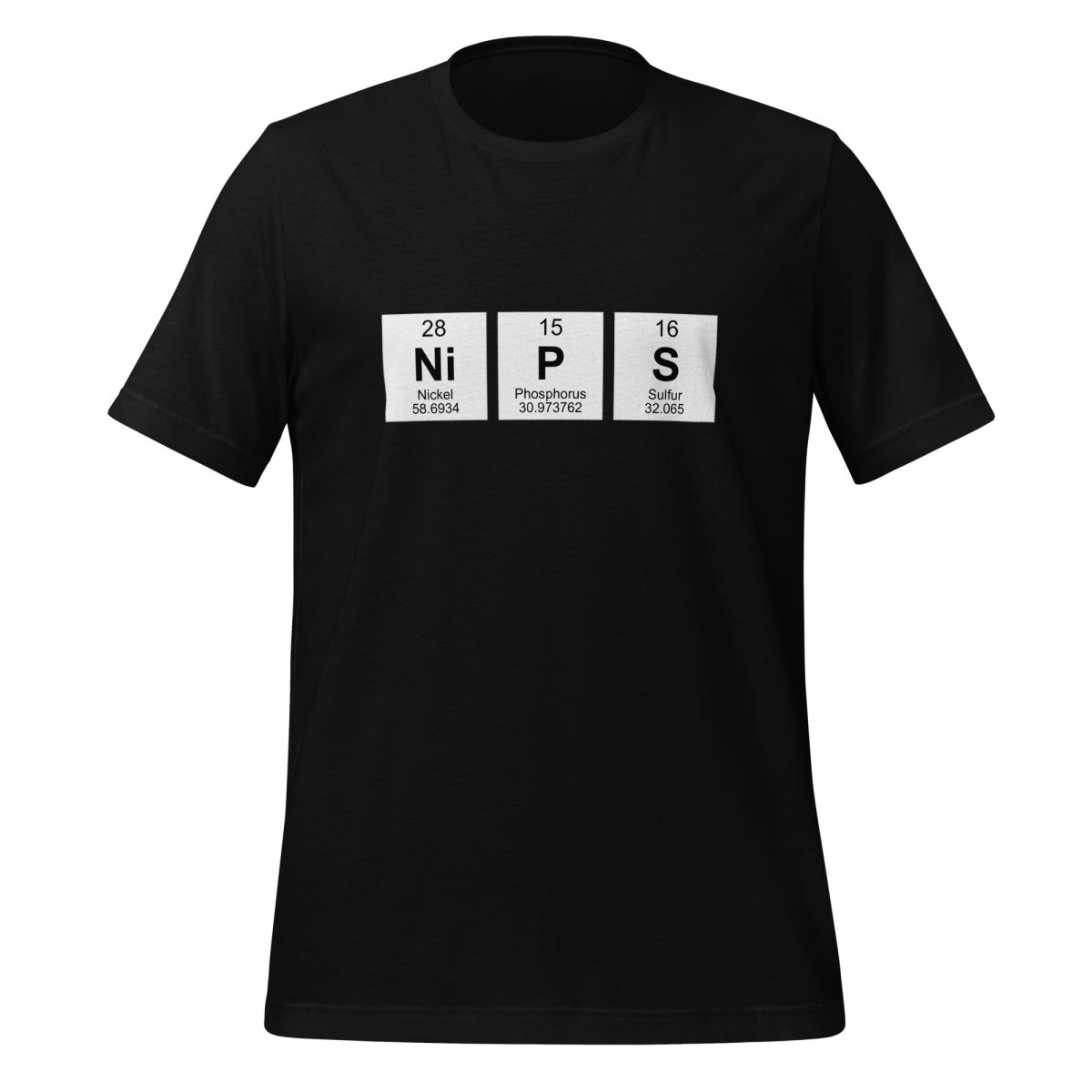 Product mockup photo of the NIPS Chemical Elements T Shirt (unisex) Black / M.