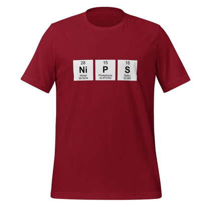 Product mockup photo of the NIPS Chemical Elements T Shirt (unisex) Cardinal / M.