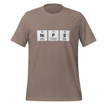 Product mockup photo of the NIPS Chemical Elements T Shirt (unisex) Pebble / M.