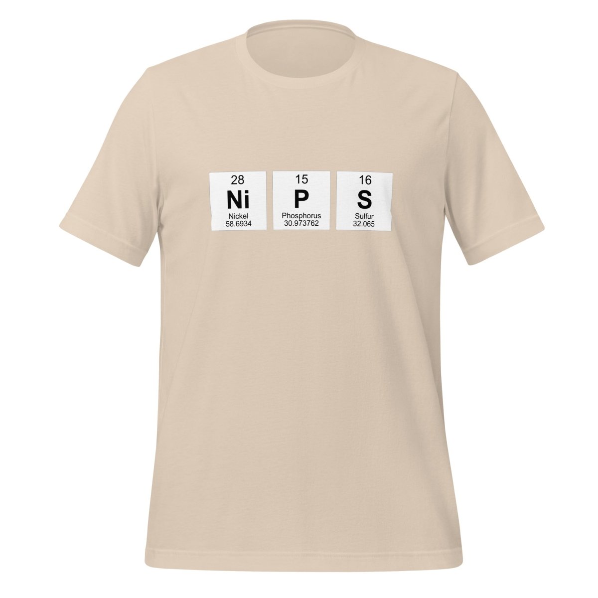 Product mockup photo of the NIPS Chemical Elements T Shirt (unisex) Soft Cream / M.