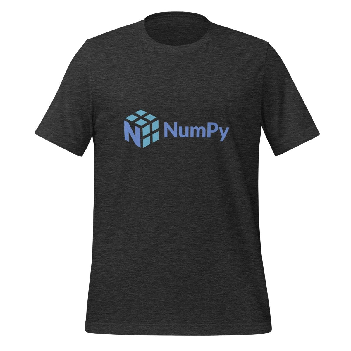 Product mockup photo of the NumPy Logo T Shirt (unisex) Dark Grey Heather / M.