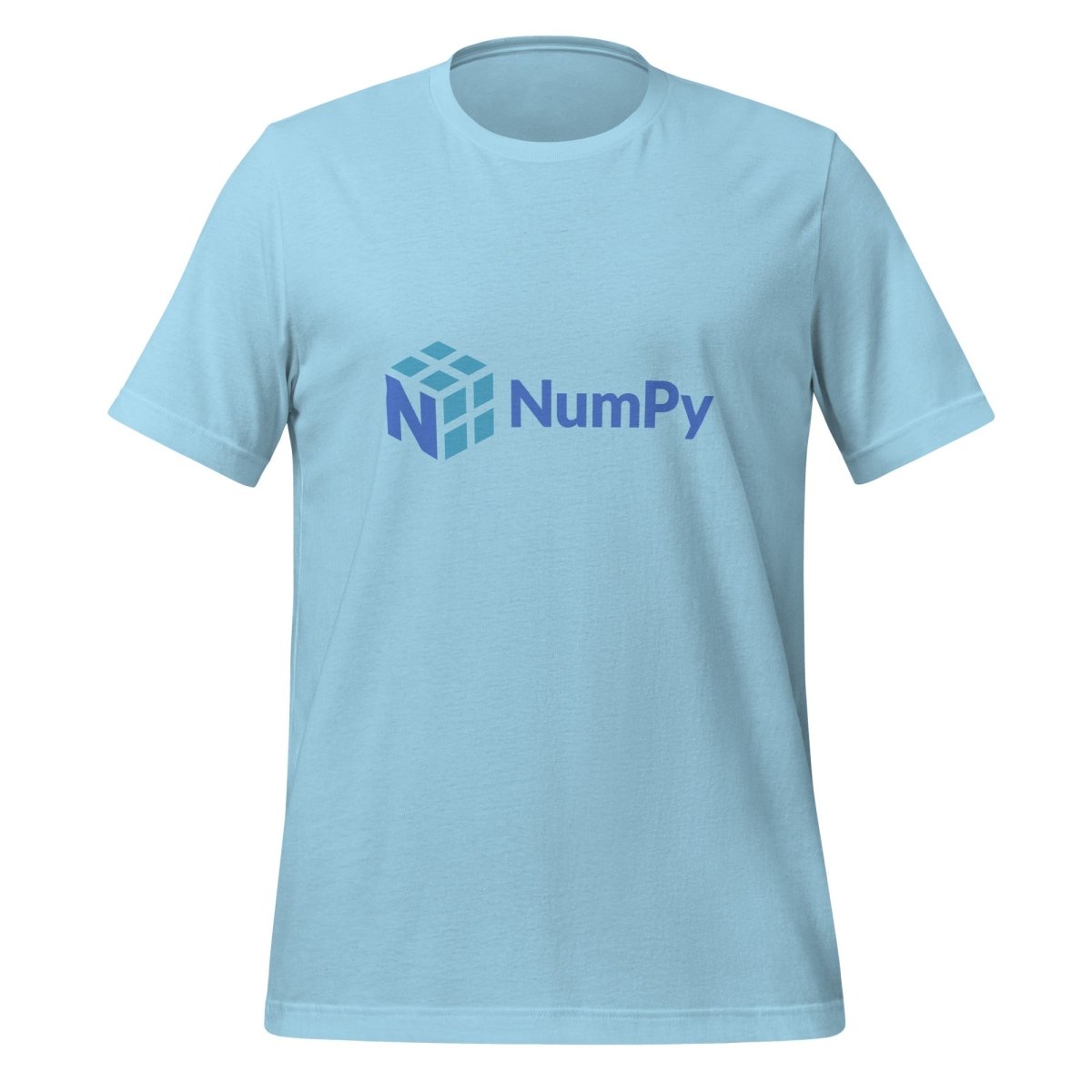 Product mockup photo of the NumPy Logo T Shirt (unisex) Ocean Blue / M.
