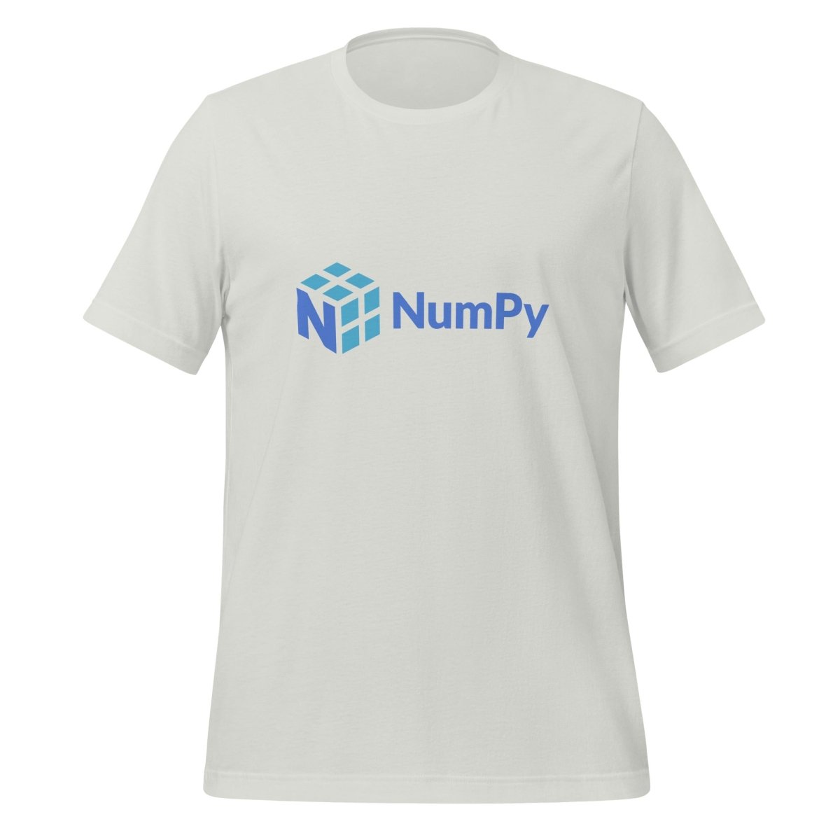 Product mockup photo of the NumPy Logo T Shirt (unisex) Silver / M.