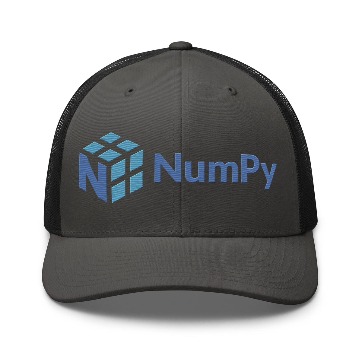 Image of the NumPy Logo Trucker Cap Charcoal/ Black.