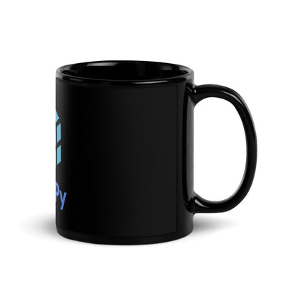 Image of the NumPy Stacked Logo Black Glossy Mug.