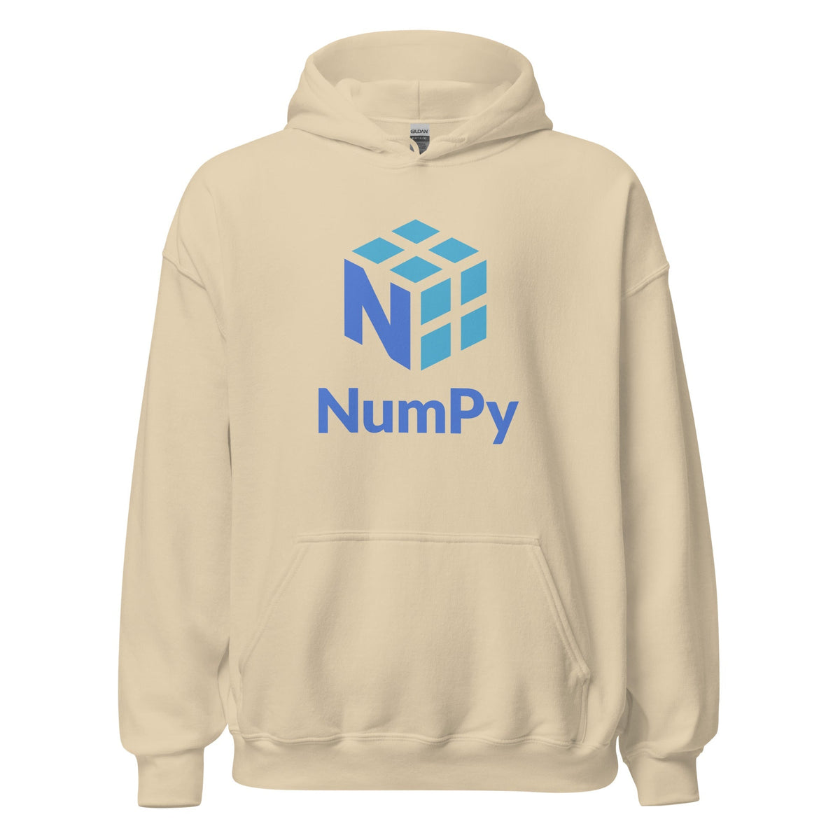 Product mockup photo of the NumPy Stacked Logo Hoodie (unisex) Sand / M.