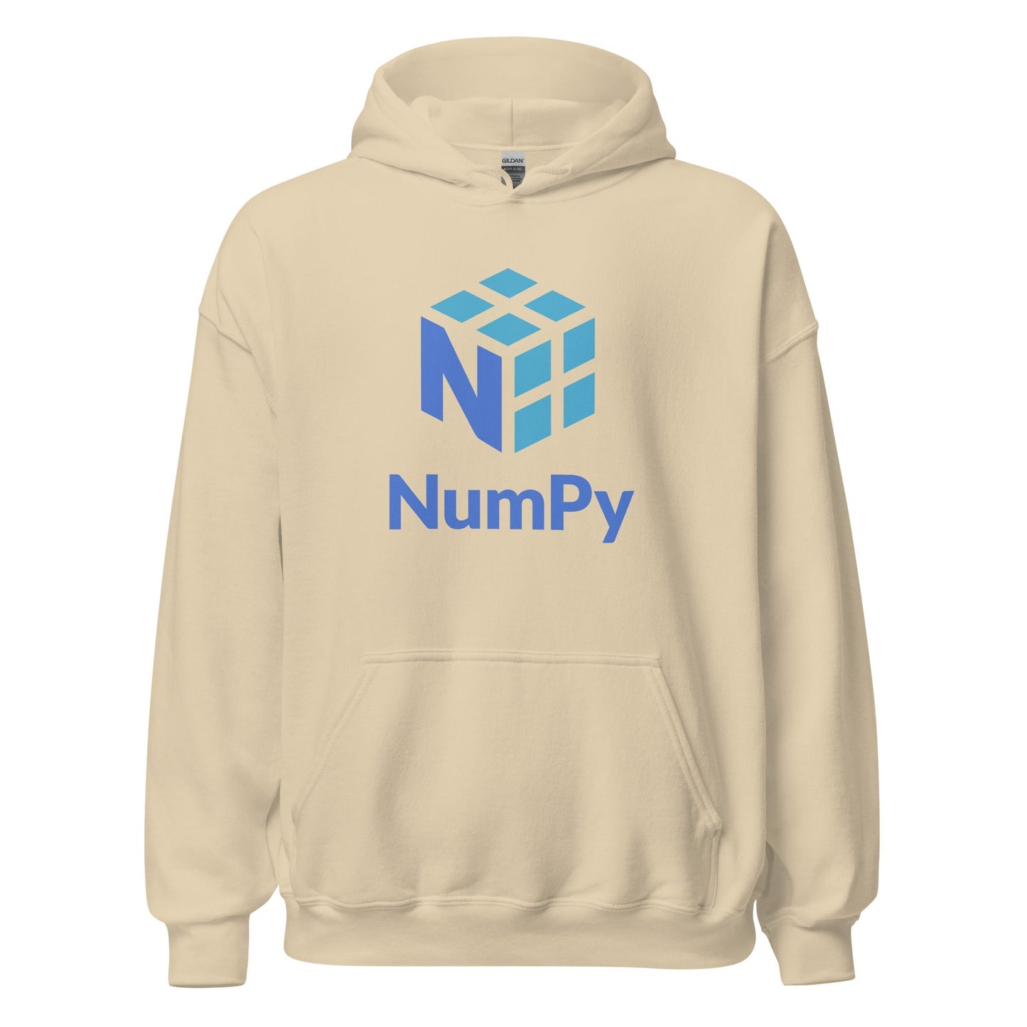Product mockup photo of the NumPy Stacked Logo Hoodie (unisex) Sand / M.