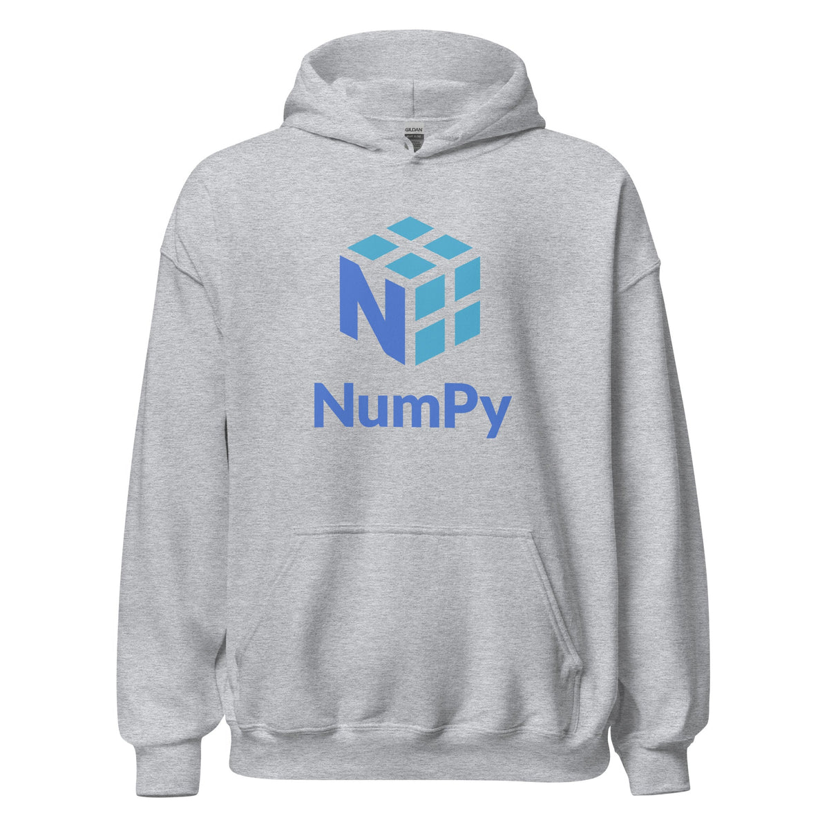 Product mockup photo of the NumPy Stacked Logo Hoodie (unisex) Sport Grey / M.