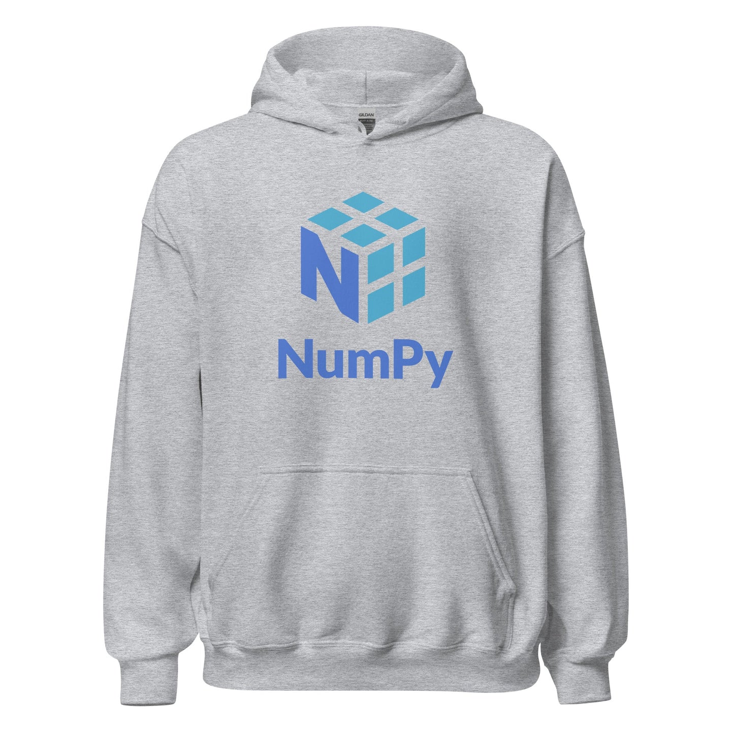 Product mockup photo of the NumPy Stacked Logo Hoodie (unisex) Sport Grey / M.