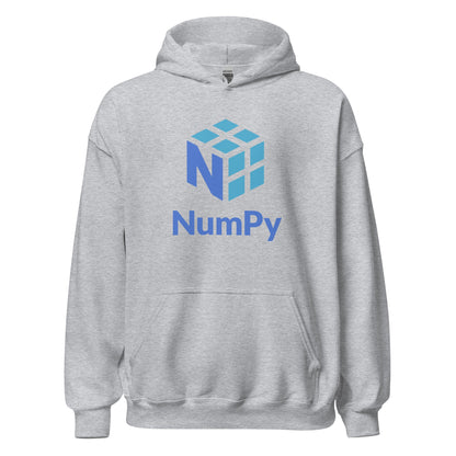 Product mockup photo of the NumPy Stacked Logo Hoodie (unisex) Sport Grey / M.