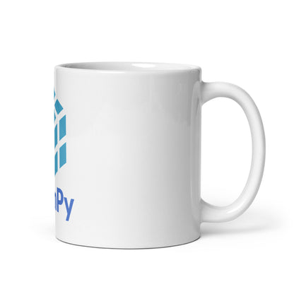 Image of the NumPy Stacked Logo White Glossy Mug.