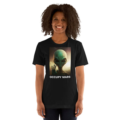 Product mockup photo of the Occupy Mars T Shirt 2 (unisex).