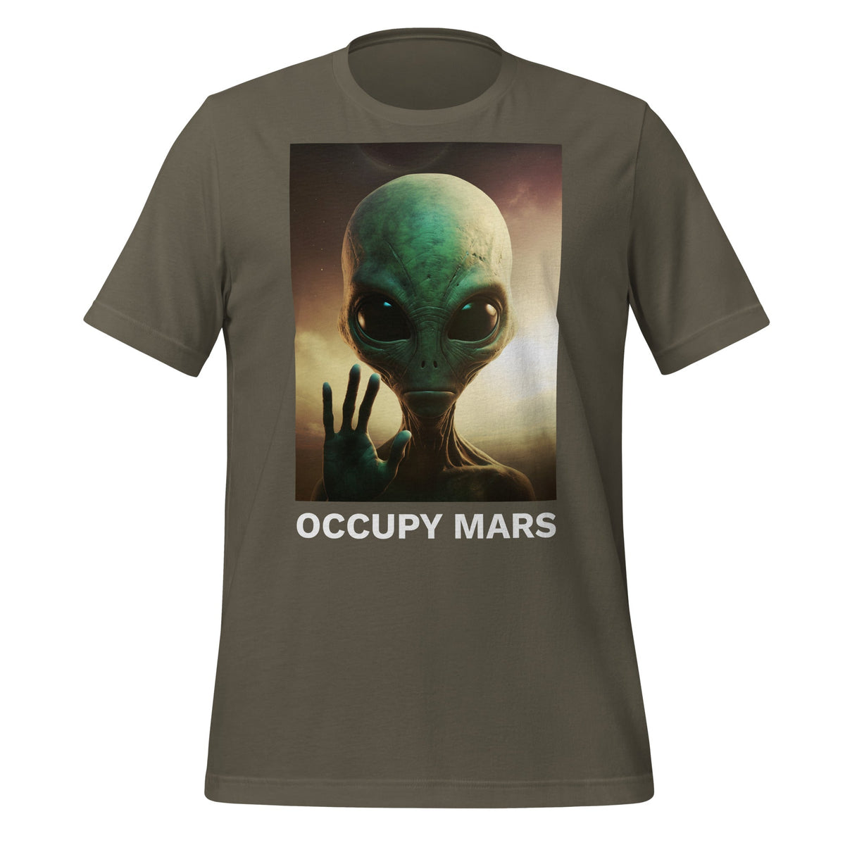 Product mockup photo of the Occupy Mars T Shirt 2 (unisex) Army / M.