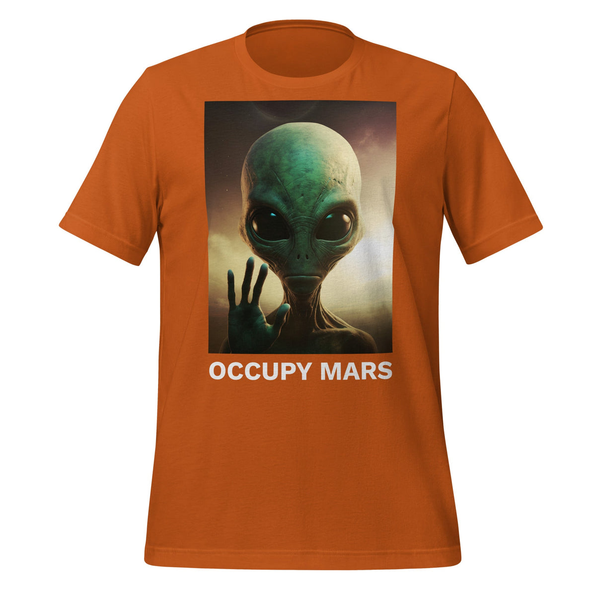 Product mockup photo of the Occupy Mars T Shirt 2 (unisex) Autumn / M.