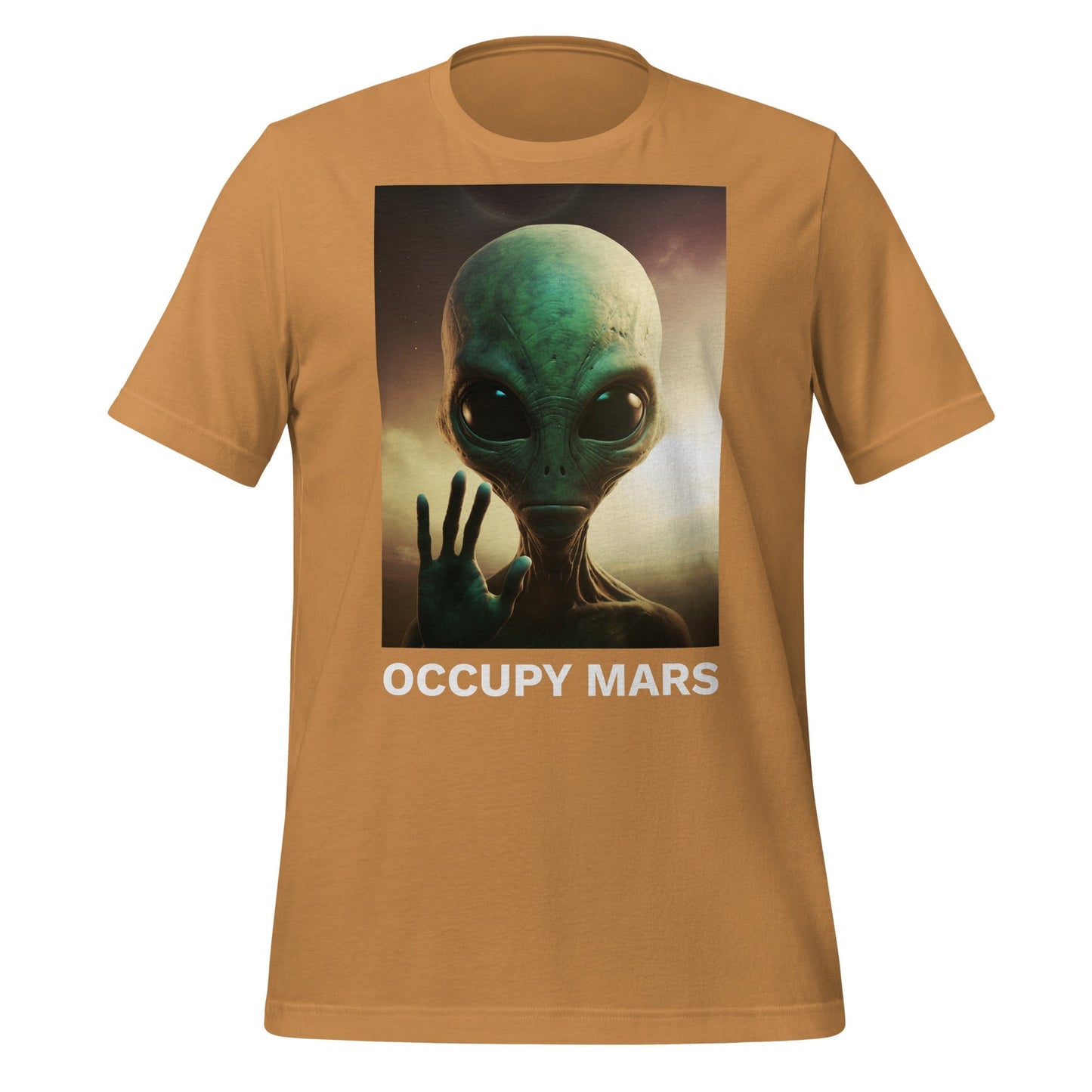 Product mockup photo of the Occupy Mars T Shirt 2 (unisex) Toast / M.