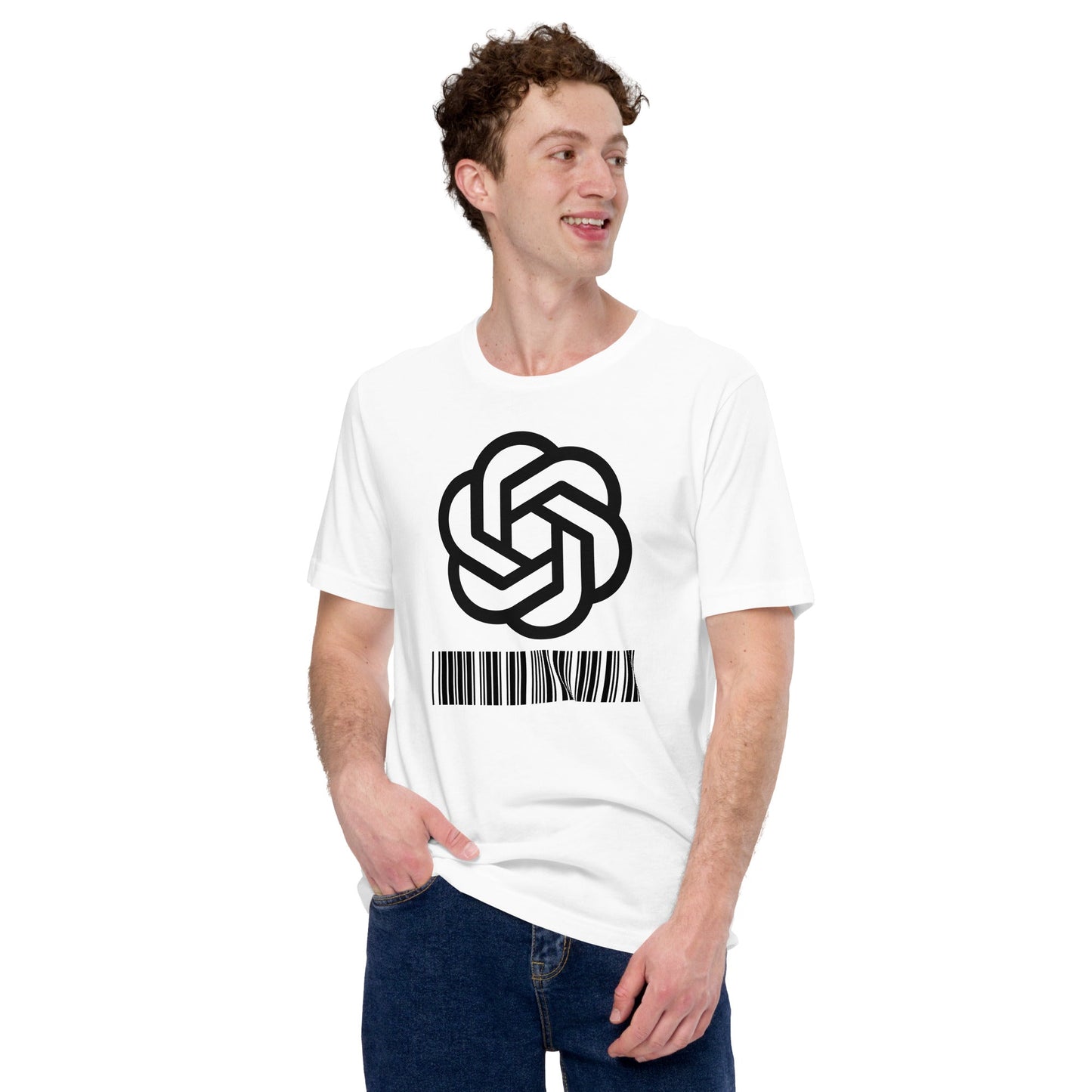Product mockup photo of the Black Stacked 2018 2024 Barcode Logo T Shirt (unisex).