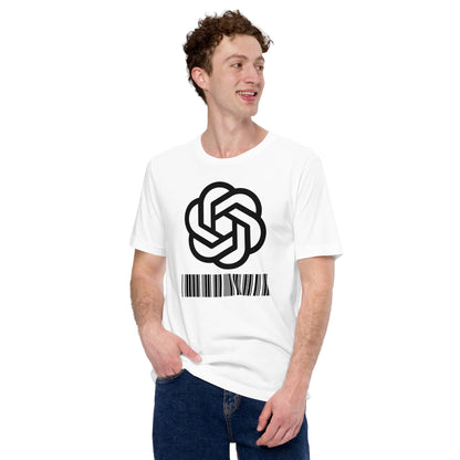 Product mockup photo of the Black Stacked 2018 2024 Barcode Logo T Shirt (unisex).