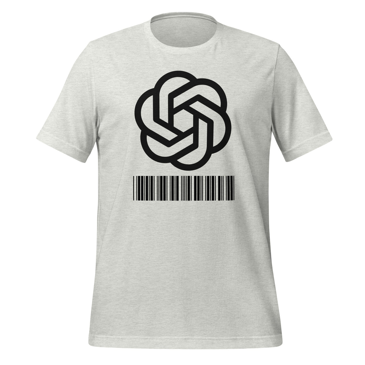 Product mockup photo of the Black Stacked 2018 2024 Barcode Logo T Shirt (unisex) Ash / M.