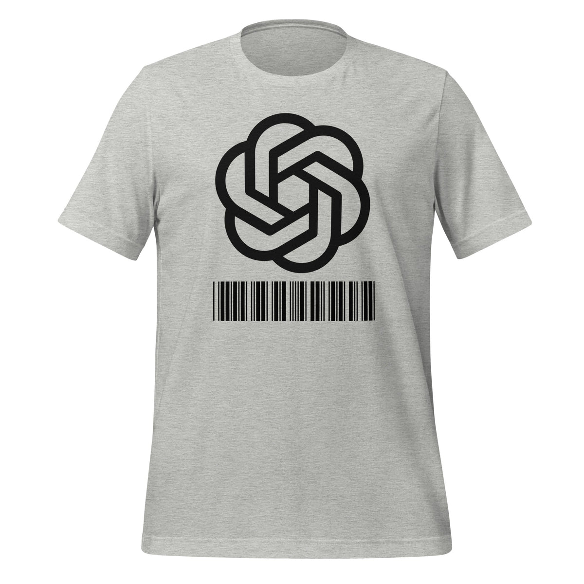 Product mockup photo of the Black Stacked 2018 2024 Barcode Logo T Shirt (unisex) Athletic Heather / M.
