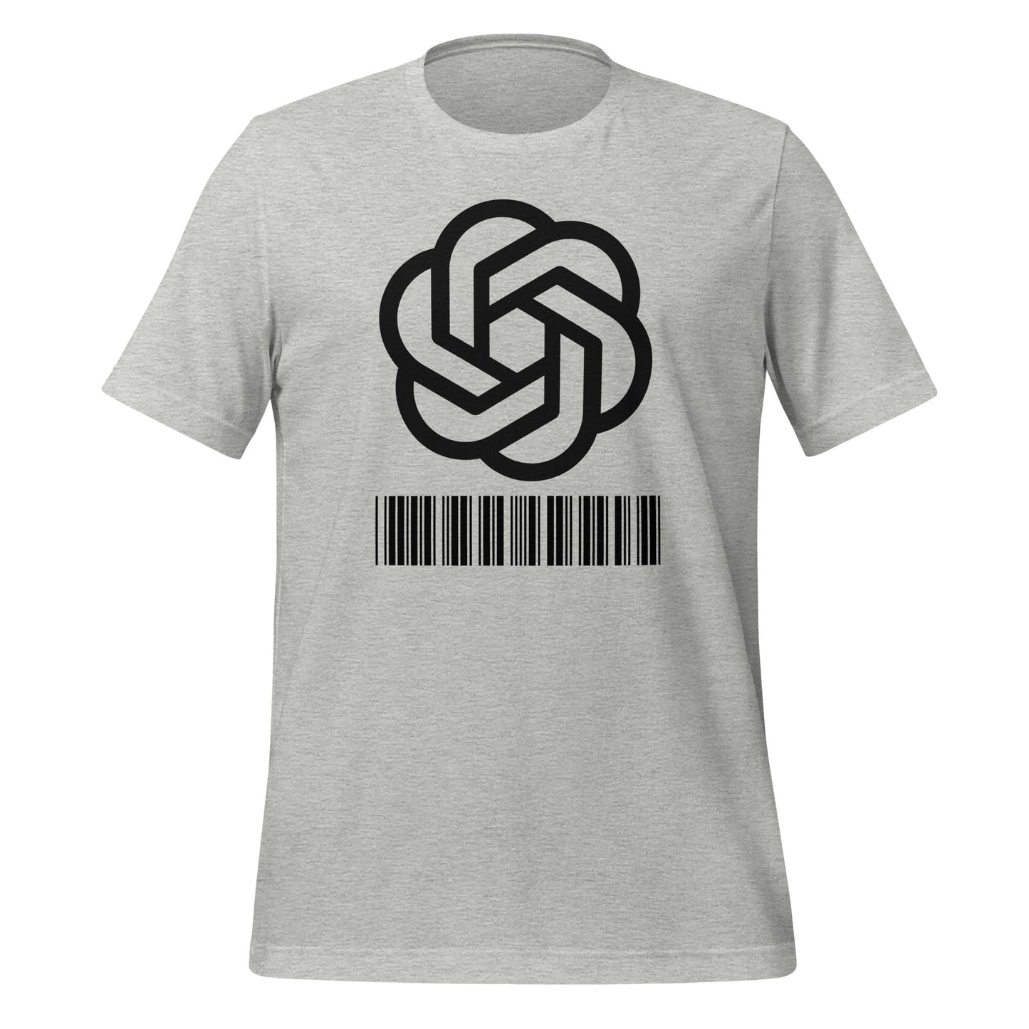Product mockup photo of the Black Stacked 2018 2024 Barcode Logo T Shirt (unisex) Athletic Heather / M.