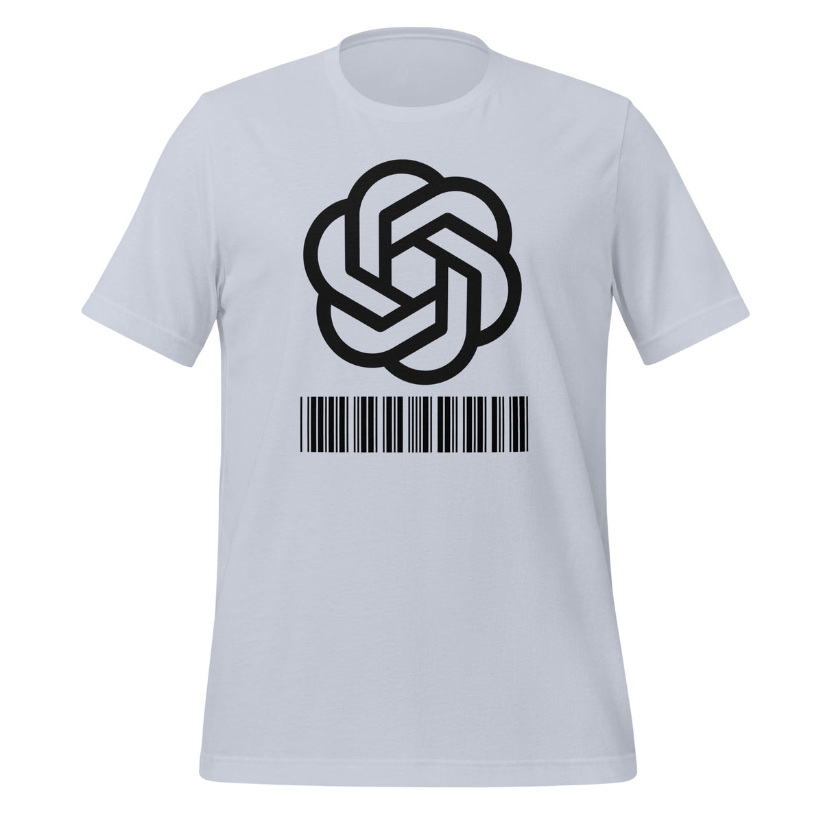 Product mockup photo of the Black Stacked 2018 2024 Barcode Logo T Shirt (unisex) Light Blue / M.
