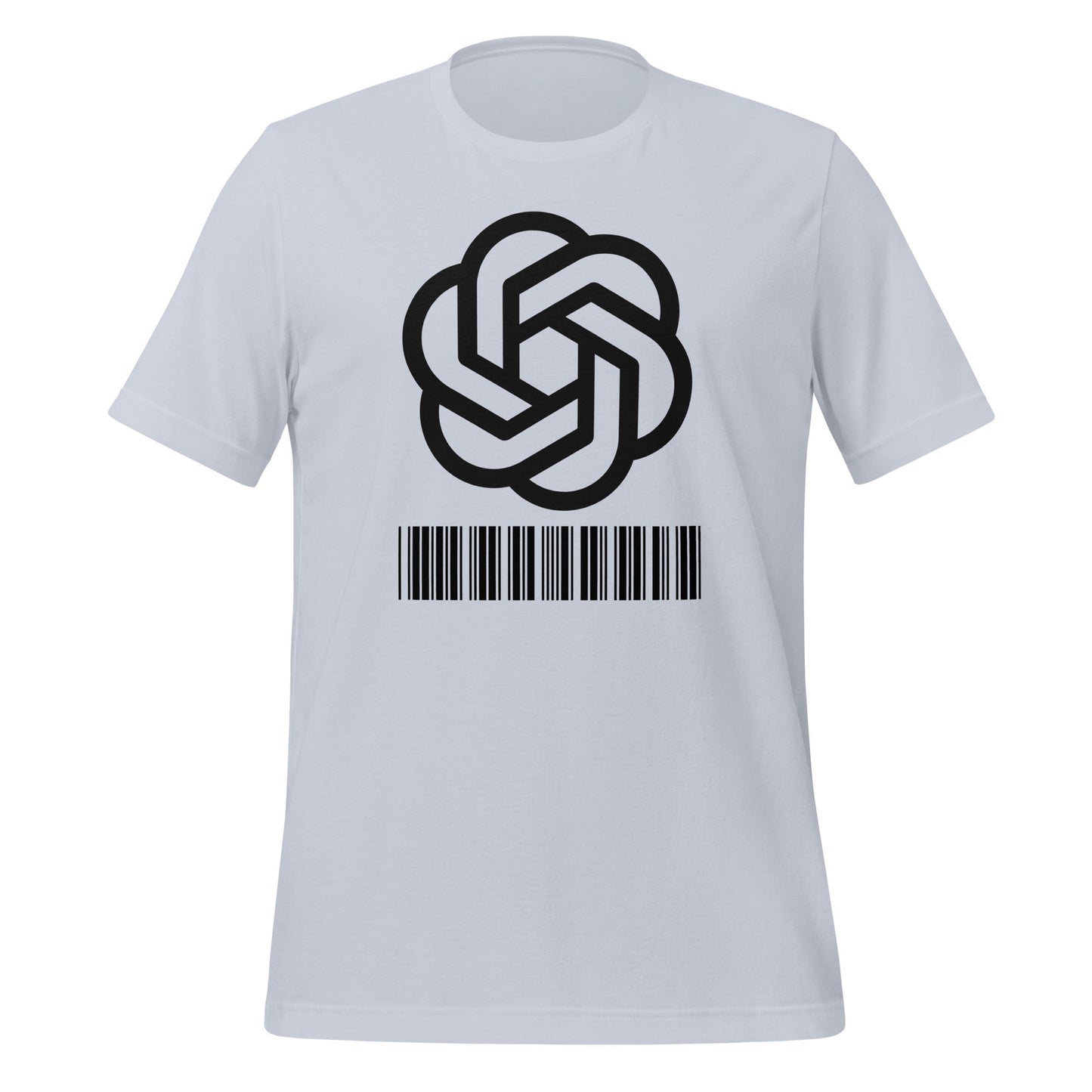 Product mockup photo of the Black Stacked 2018 2024 Barcode Logo T Shirt (unisex) Light Blue / M.