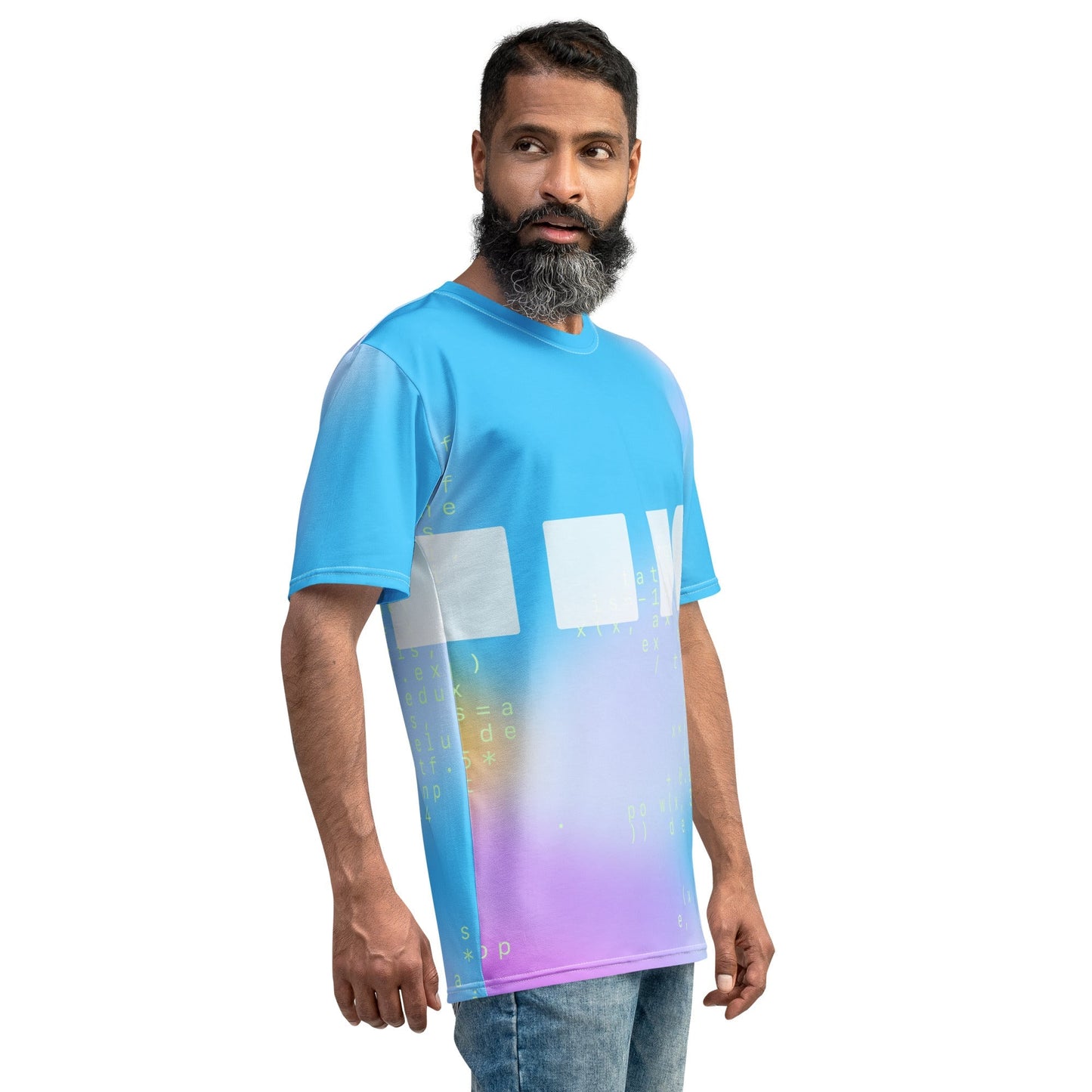 Product mockup photo of the Codex System Card Artwork T Shirt (men).