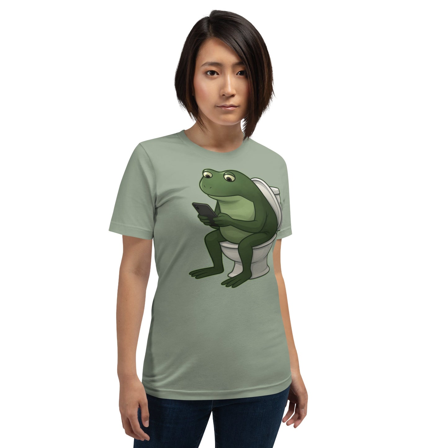 Image of the Froge Watching Sora 2 T-Shirt (unisex).
