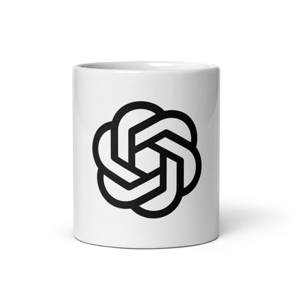 Mockup image of the OpenAI 2018-2024 Icon on White Glossy Mug 11 oz.