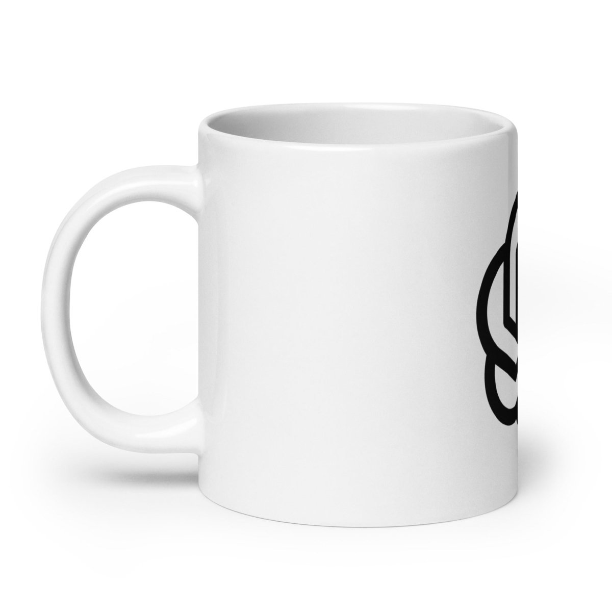 Mockup image of the OpenAI 2018-2024 Icon on White Glossy Mug.