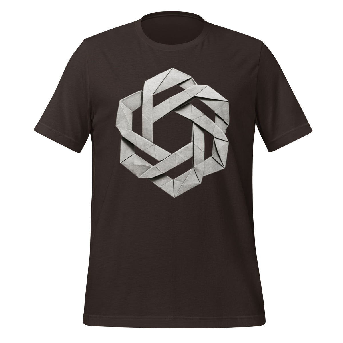 Product mockup photo of the OpenAI Origami T Shirt (unisex) Brown / M.