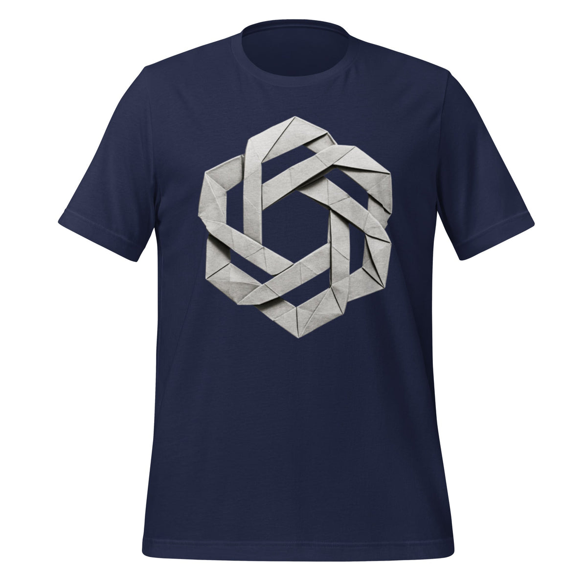 Product mockup photo of the OpenAI Origami T Shirt (unisex) Navy / M.