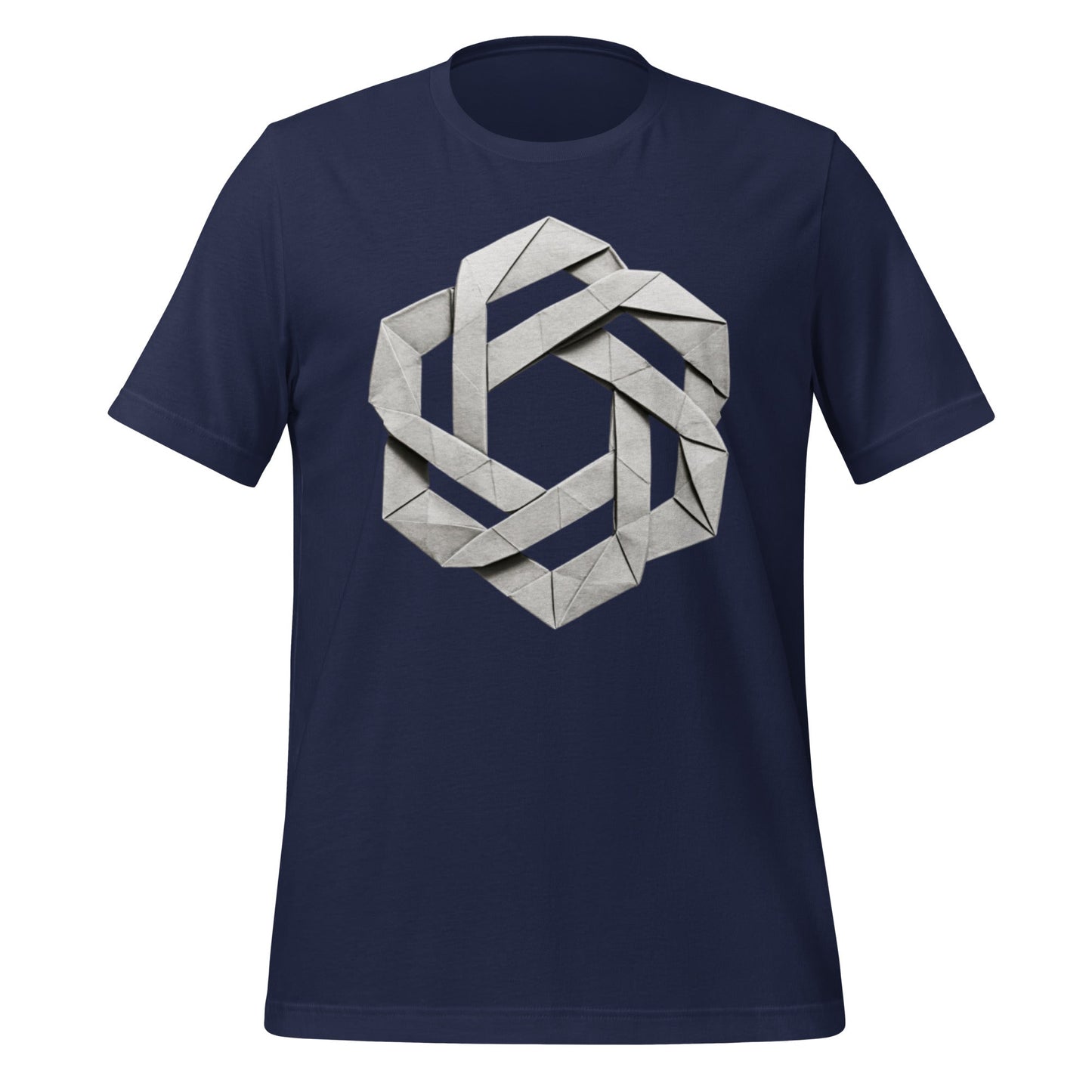 Product mockup photo of the OpenAI Origami T Shirt (unisex) Navy / M.