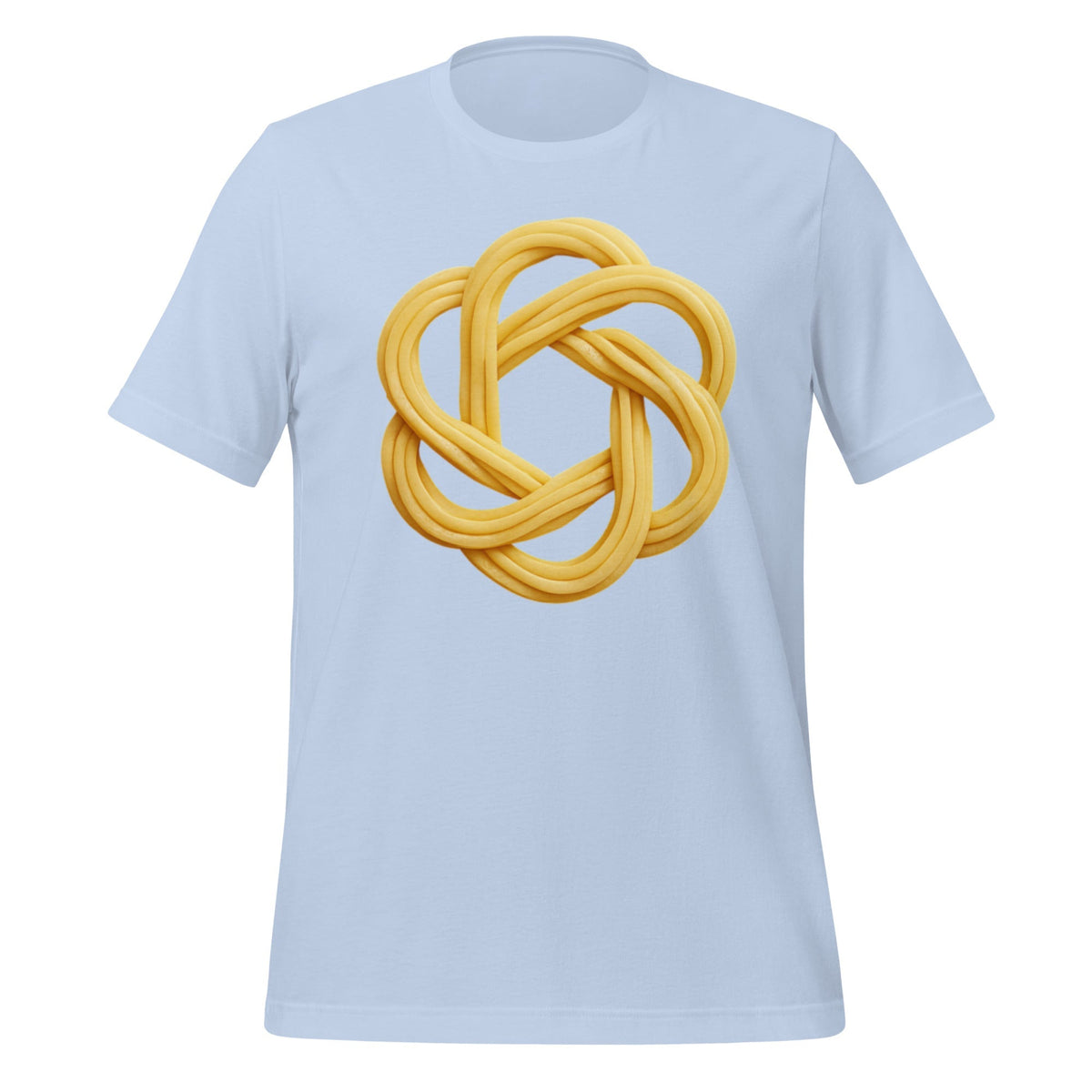Product mockup photo of the OpenAI Spaghetti T-Shirt (unisex) Baby Blue / M.