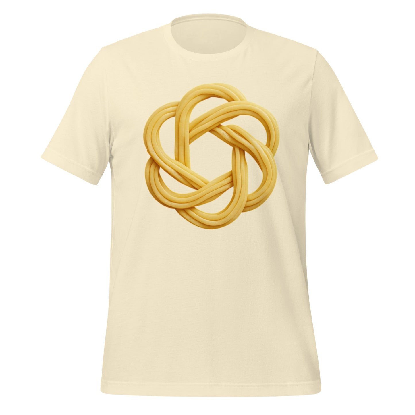 Product mockup photo of the OpenAI Spaghetti T-Shirt (unisex) Natural / M.