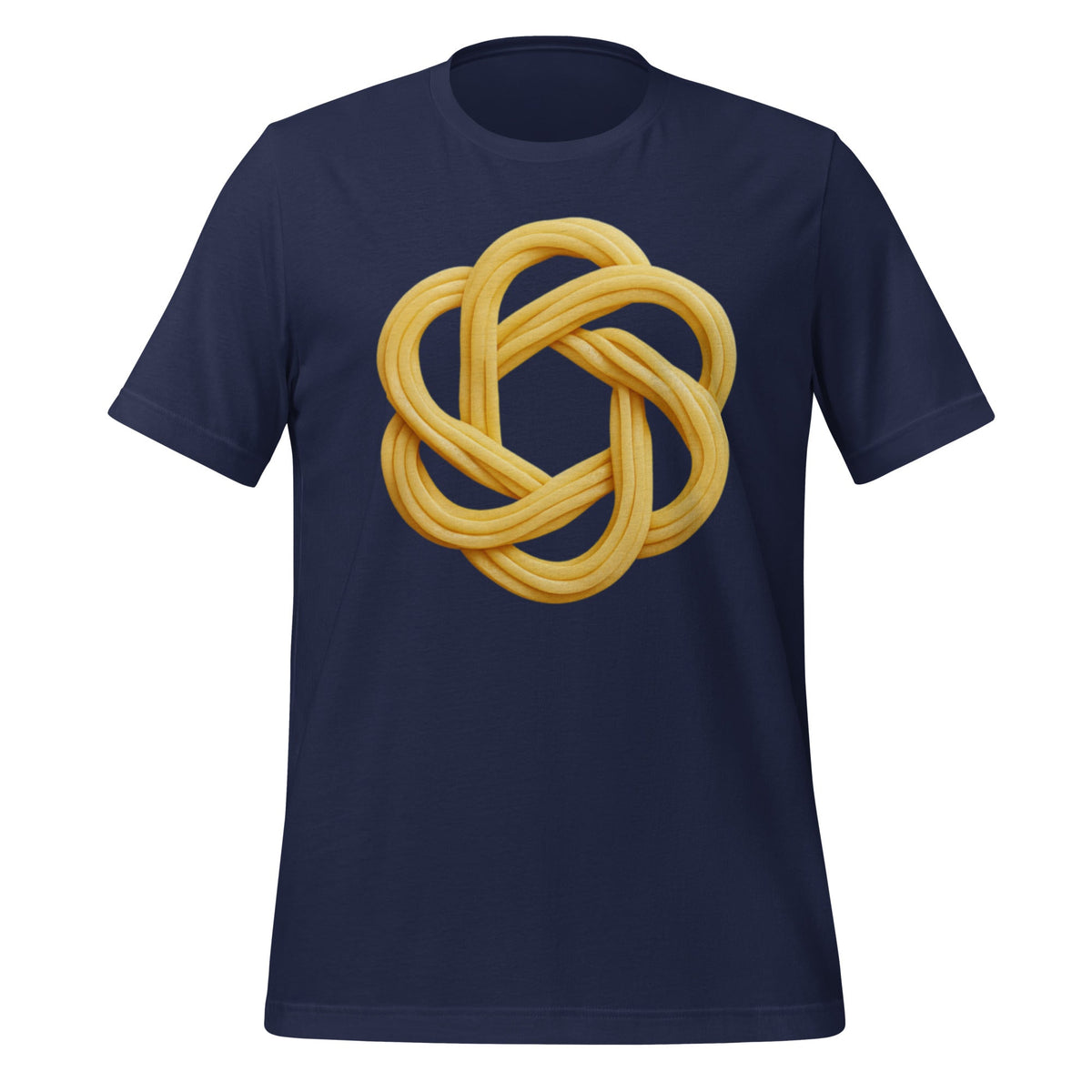 Product mockup photo of the OpenAI Spaghetti T-Shirt (unisex) Navy / M.