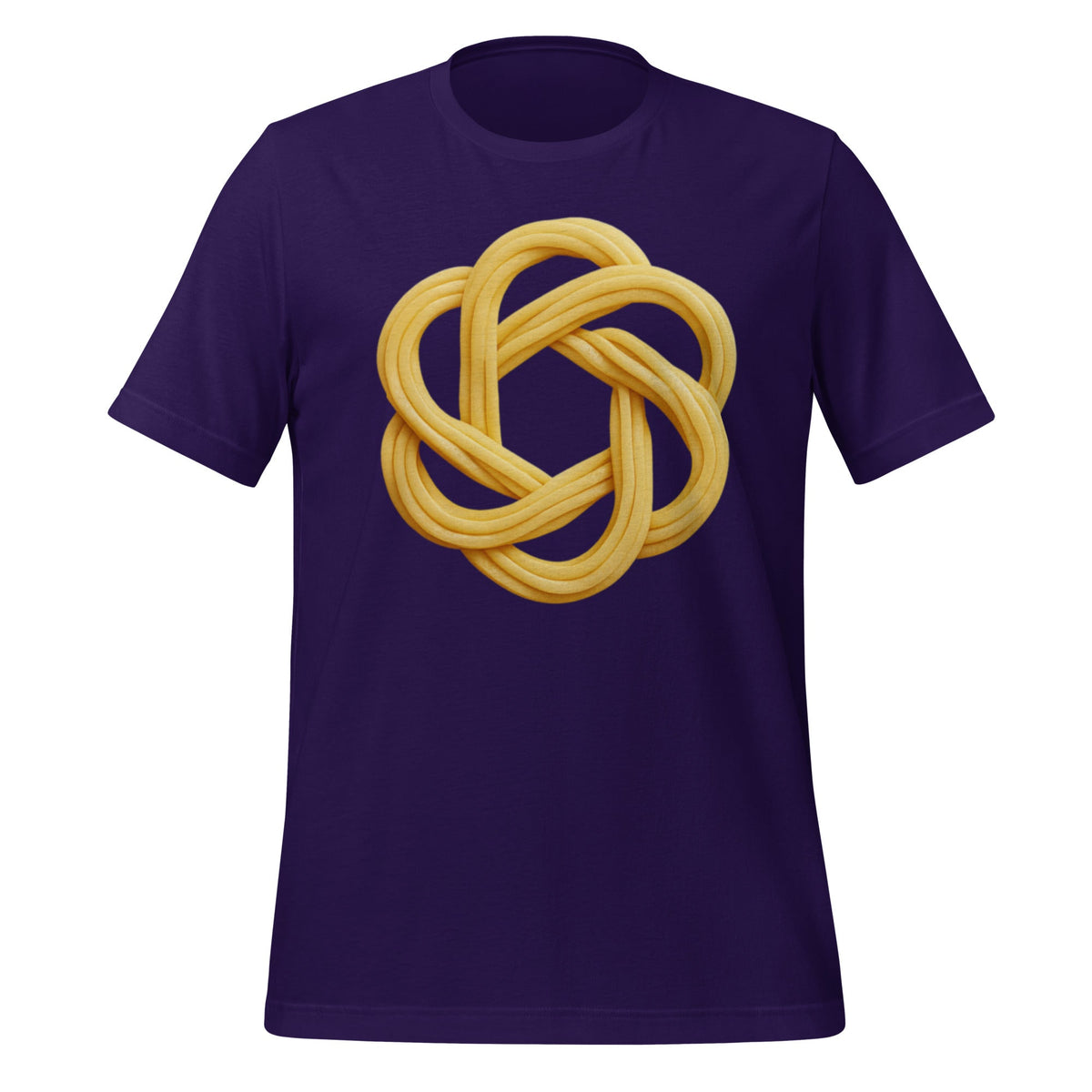 Product mockup photo of the OpenAI Spaghetti T-Shirt (unisex) Team Purple / M.