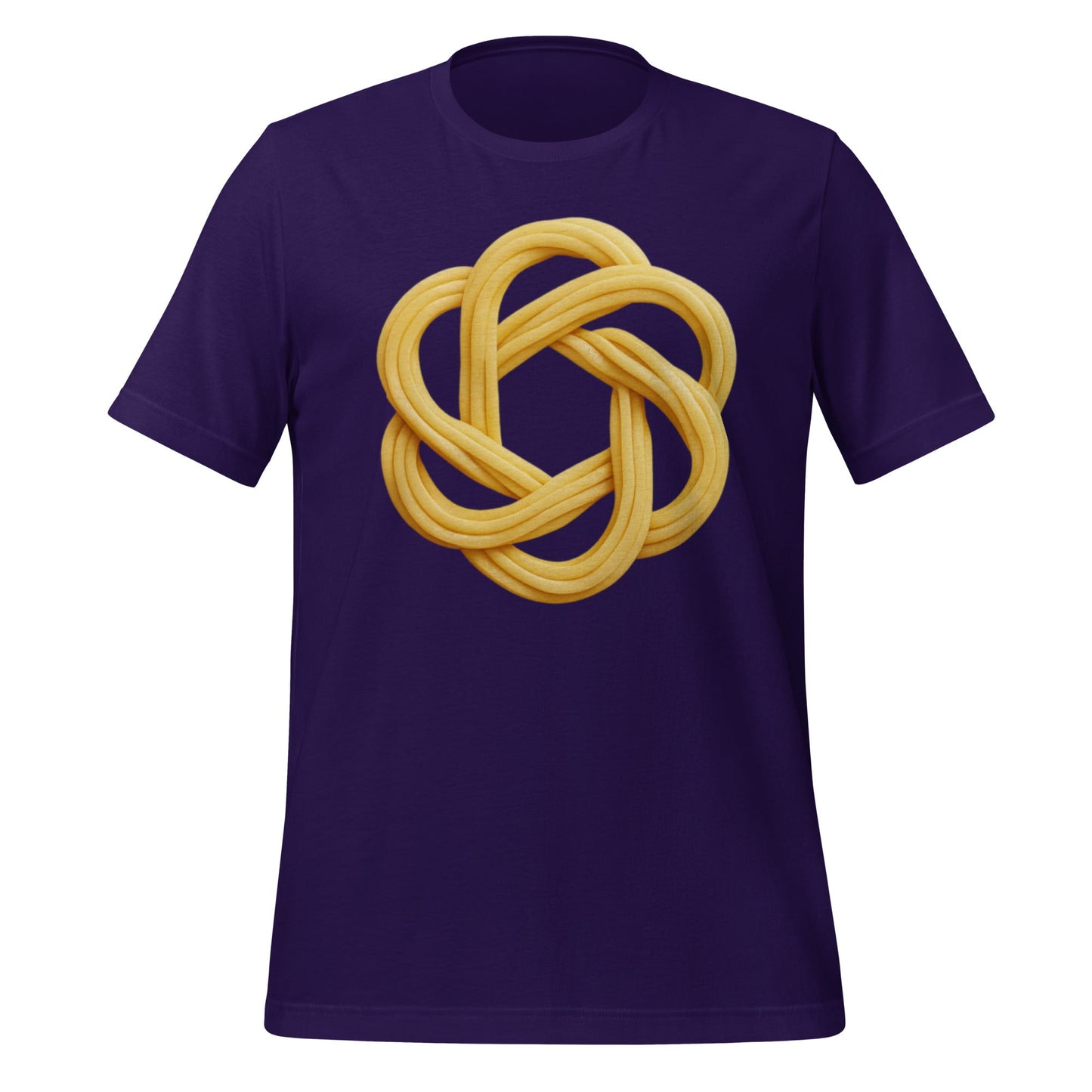 Product mockup photo of the OpenAI Spaghetti T-Shirt (unisex) Team Purple / M.