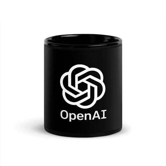 OpenAI Stacked Logo on Black Glossy Mug - AI Store
