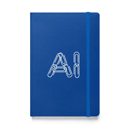 Product mockup photo of the Paper Clips AI Hardcover Bound Notebook Blue.