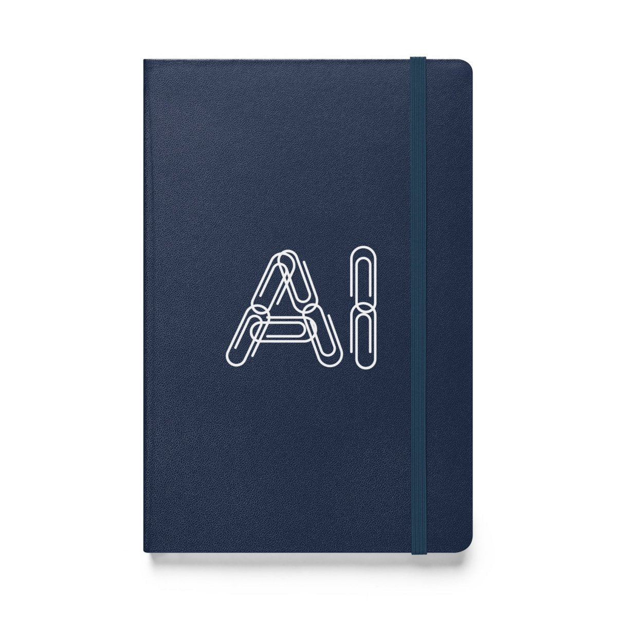 Product mockup photo of the Paper Clips AI Hardcover Bound Notebook Navy.