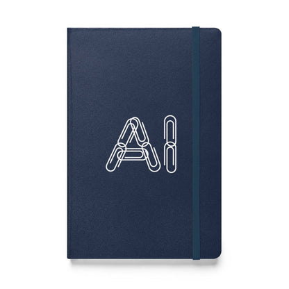 Product mockup photo of the Paper Clips AI Hardcover Bound Notebook Navy.