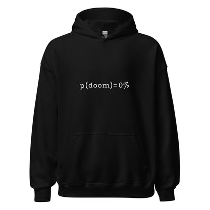 Product mockup photo of the p(doom) = 0% Hoodie (unisex) Black / M.