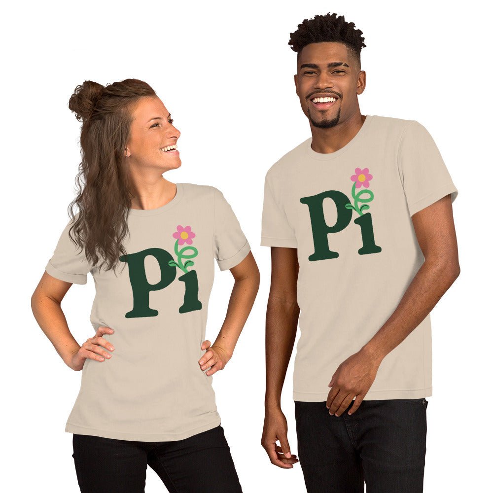 Product mockup photo of the Pi Flower T Shirt (unisex).