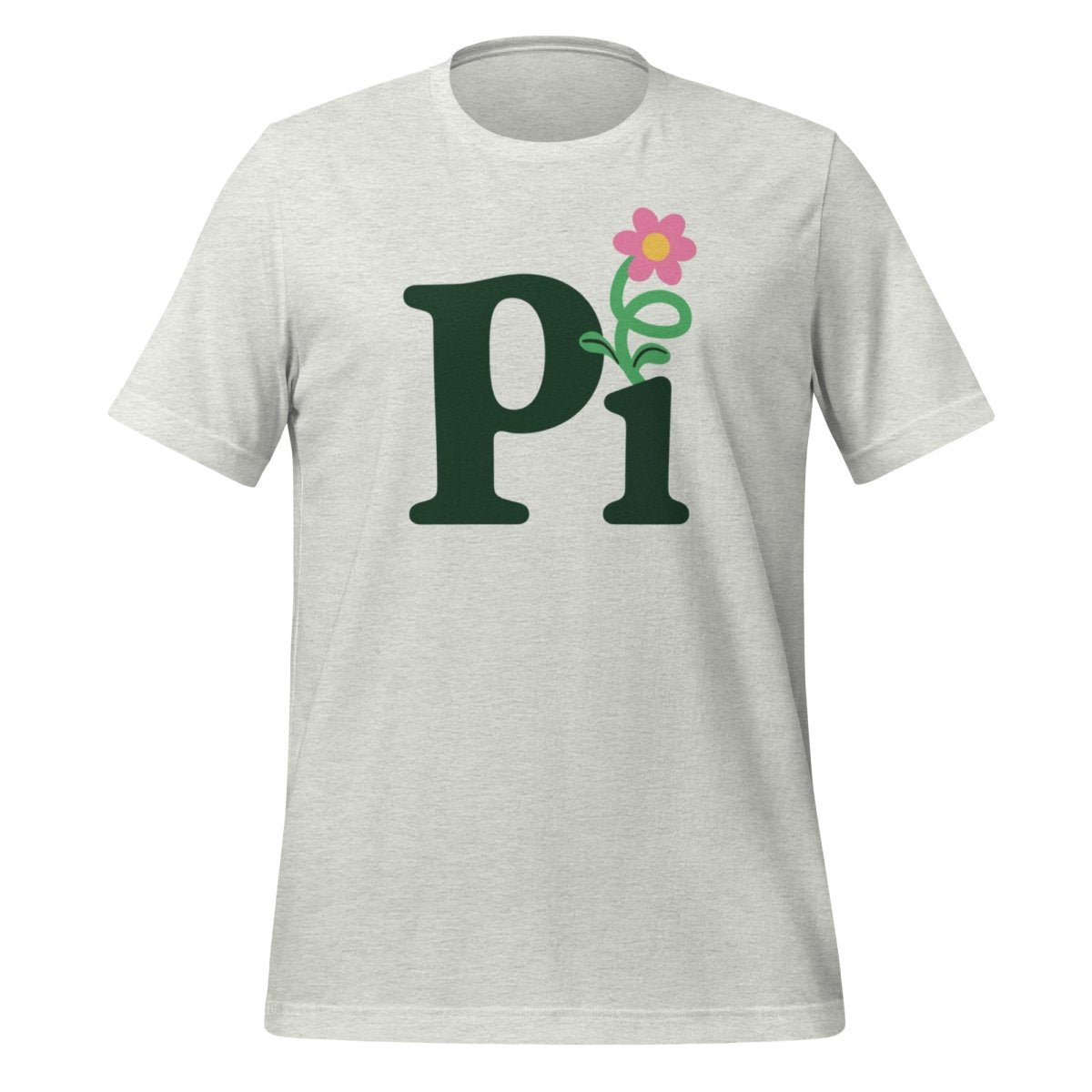 Product mockup photo of the Pi Flower T Shirt (unisex) Ash / M.