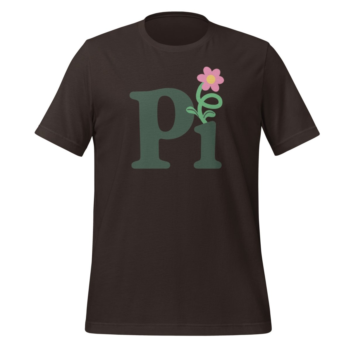 Product mockup photo of the Pi Flower T Shirt (unisex) Brown / M.