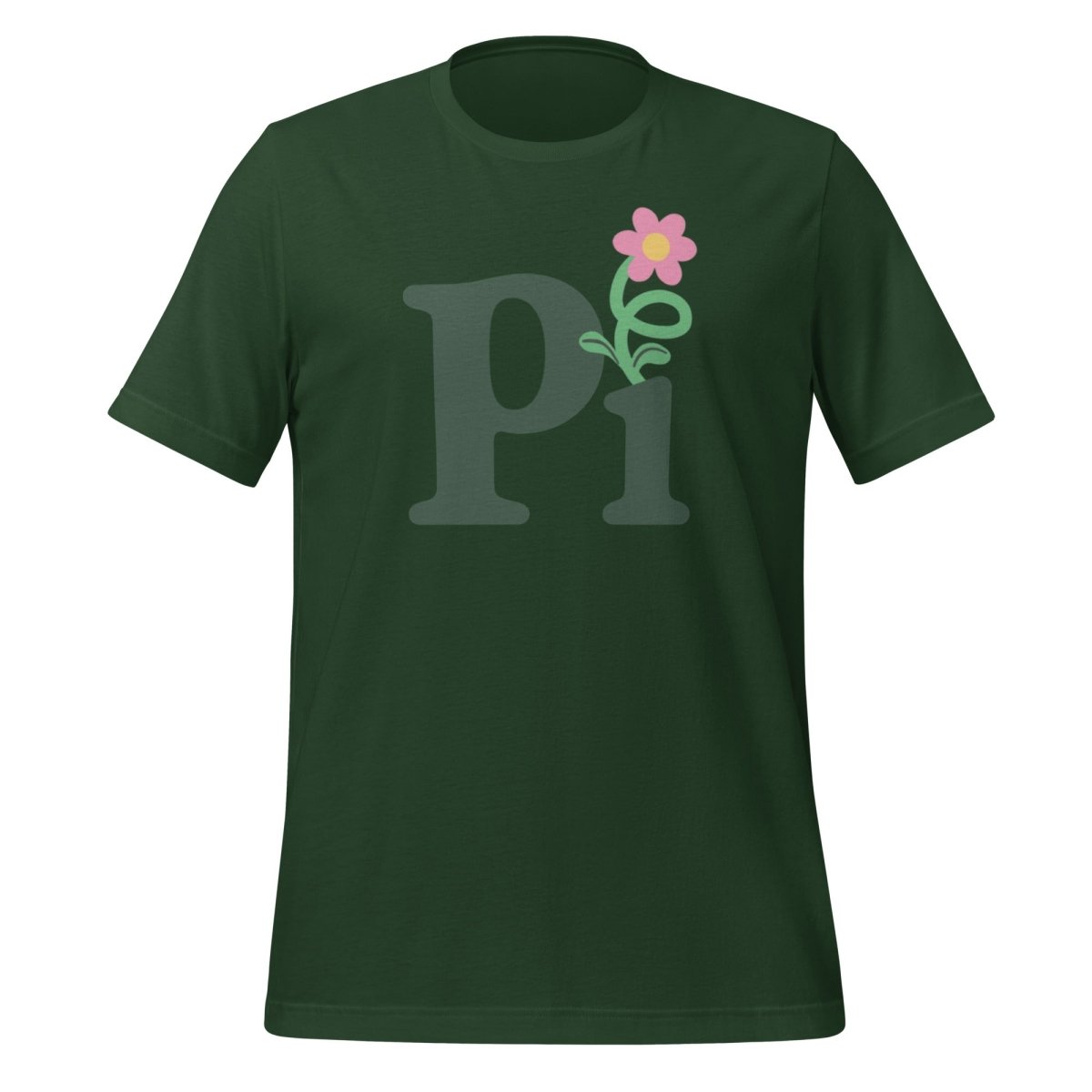 Product mockup photo of the Pi Flower T Shirt (unisex) Forest / M.