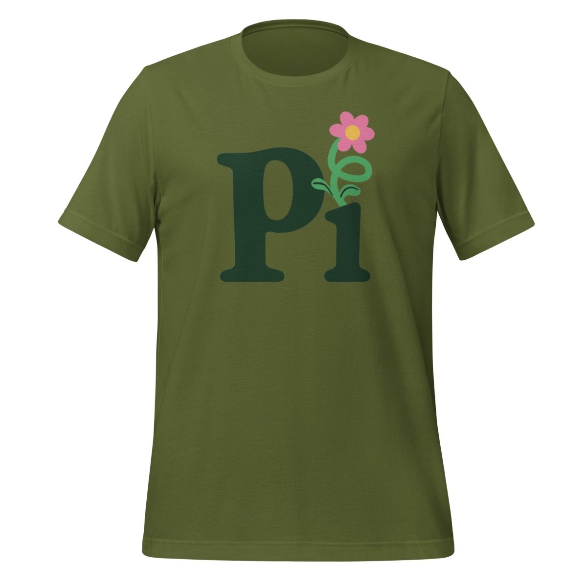 Product mockup photo of the Pi Flower T Shirt (unisex) Olive / M.